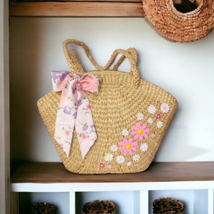 Nim Embroidered Handmade Wedding Gift Bag with Floral Bow