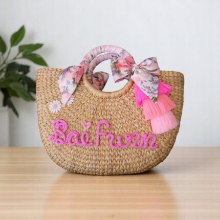 Busaba Personalised Straw Bag With Tassels