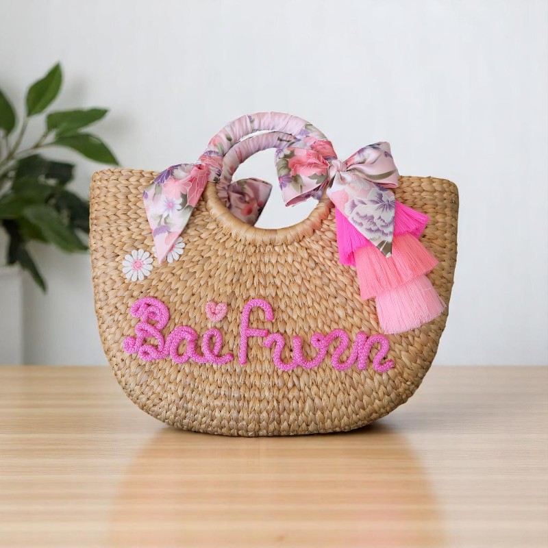 Busaba Personalised Straw Bag With Tassels