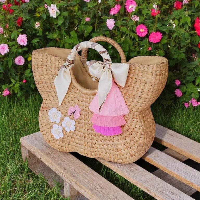 Chaba Butterfly Water Hyacinth Straw Tote – Floral Bag