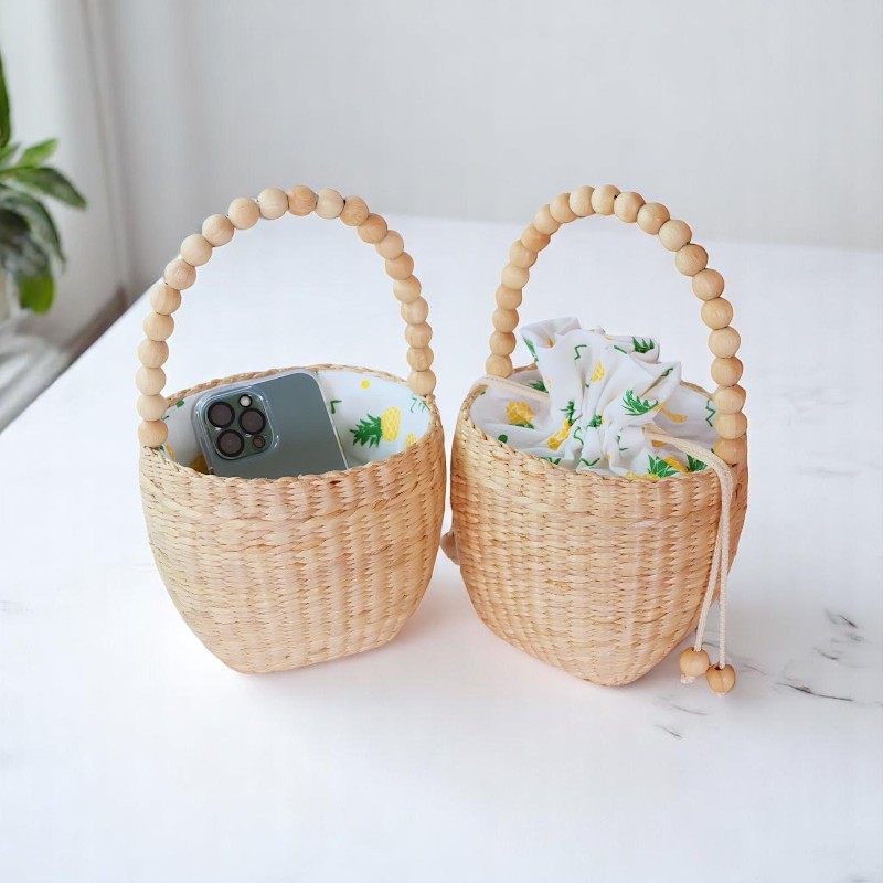 Mini Straw Bag With Beaded Handle