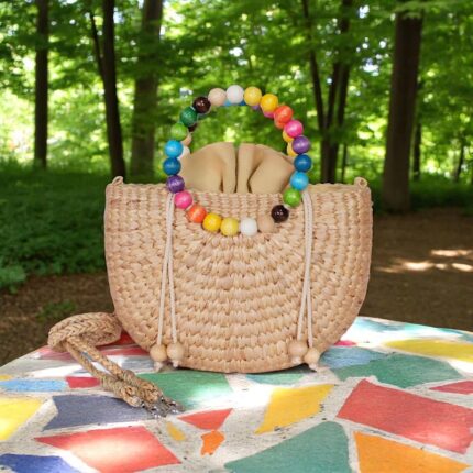 Rungtiwa Straw Rainbow Bead Shoulder Bag