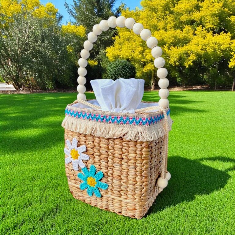 Jirawan Daisy Embroidered Women's Straw Bag With Embroidery And Beads