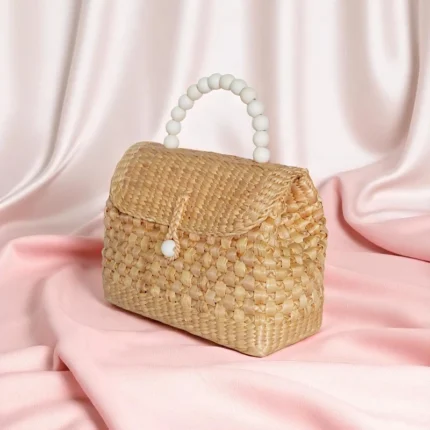 Benjaporn Straw Pearl Top Satchel