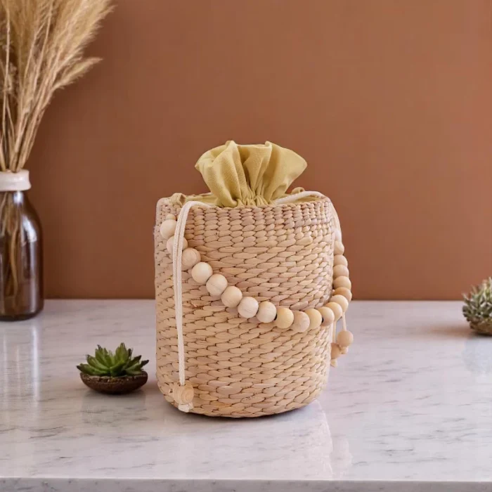Nattaya Straw Beaded Canister Bag - Image 1